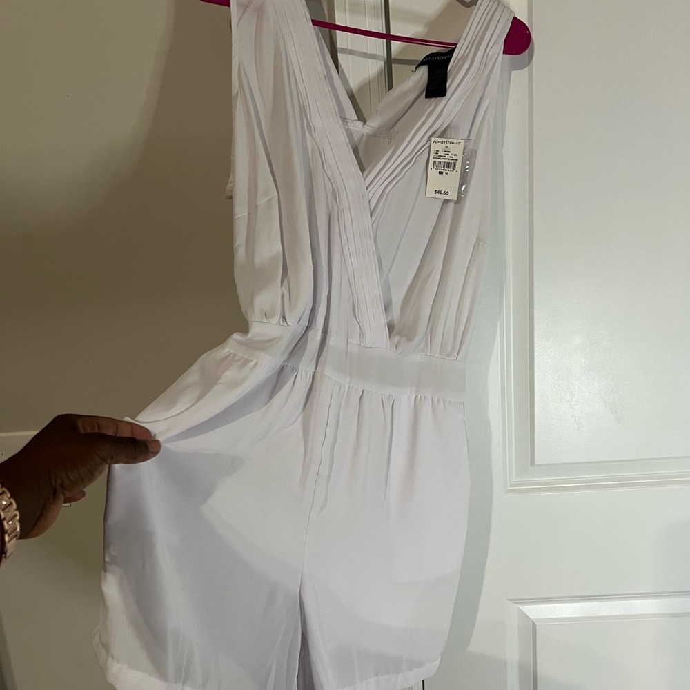Ashley Stewart White Sleeveless Jumpsuit